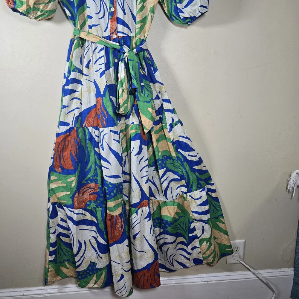Flying Tomato Vibrant Leaf Print Maxi Dress 100% Cotton Size Large. - Picture 7 of 14